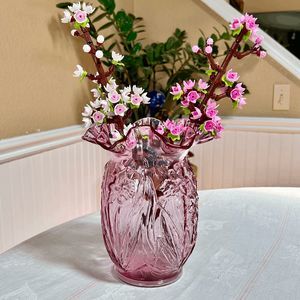Vintage Fenton Glass Large Dark Pink Daffodil Flower Vase